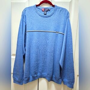 Chaps Men's Cotton Crewneck Sweatshirt Sky Blue Size XL Knit Ribbed Cuffed/Hem